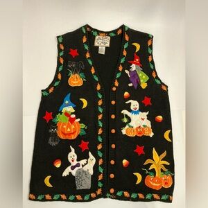 Vintage Size Large embroidered Halloween Sweater Vest